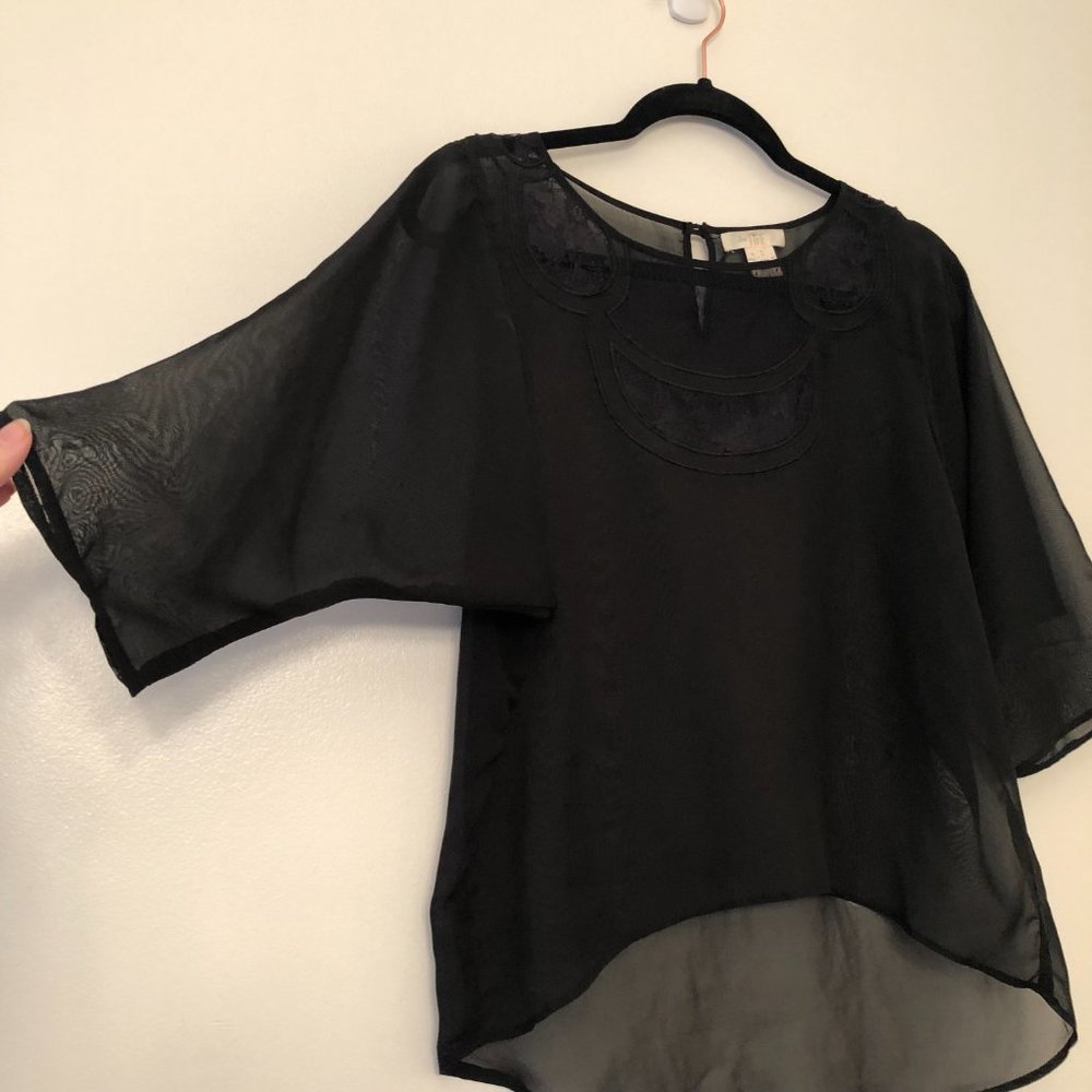 Love, Fire Sheer Black Lace Blouse | 3/4 Sleeve Boho Mesh Top | Size Small - Picture 6 of 11